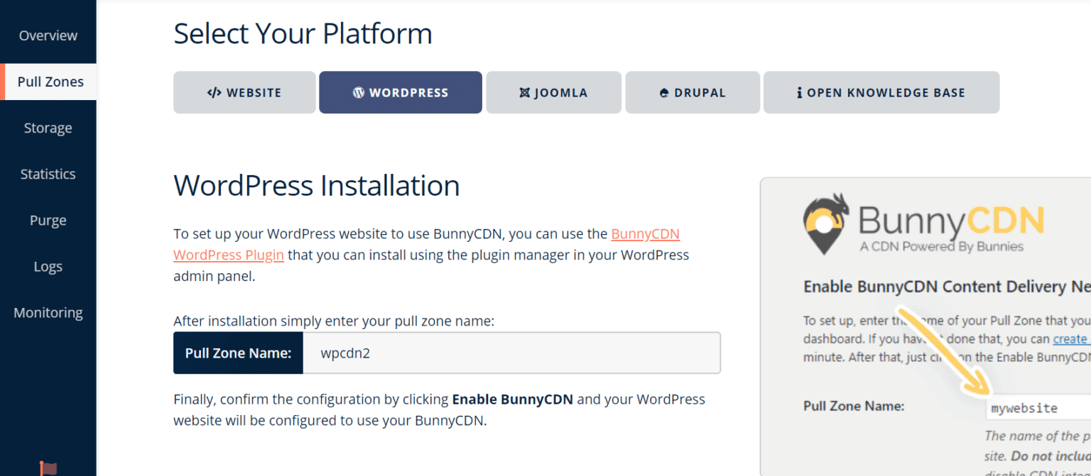BunnyCDN-select-platform